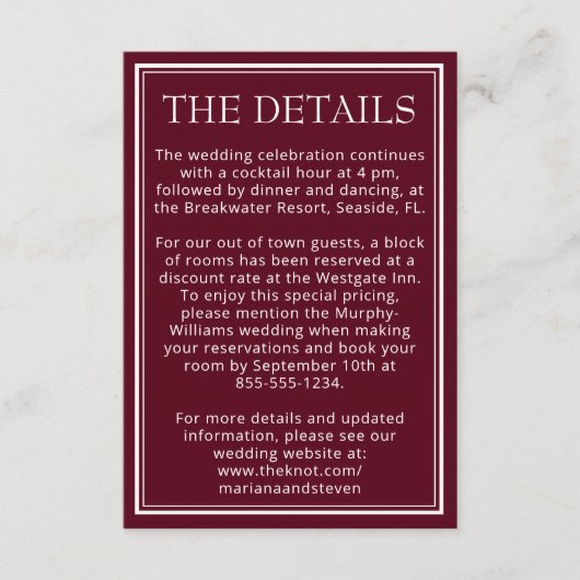 Minimalistische Burgunderdetails der modernen Gren Begleitkarte (Vorderseite)