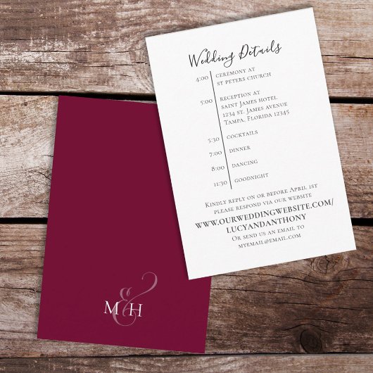 Minimalistische Burgundy Einfache Details Timeline Begleitkarte