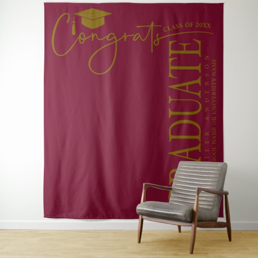 Minimalistische Burgundy Gold Glückwunsch Graduate Wandteppich (Beispiel)