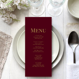 Minimalistische Burgundy Monogram Wedding Menu Car Menükarte