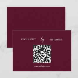 Minimalistische Burgundy QR Code Wedding RSVP Card Karte