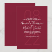 Minimalistische Burgundy Red Modern Script Wedding Save The Date (Vorne/Hinten)