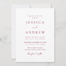 Minimalistische Burgundy Red & White Simple Weddin Einladung