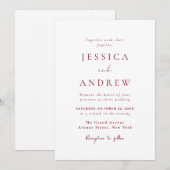 Minimalistische Burgundy Red & White Simple Weddin Einladung (Vorne/Hinten)