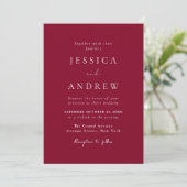 Minimalistische Burgundy Red & White Simple Weddin Einladung (Stehend Vorderseite)