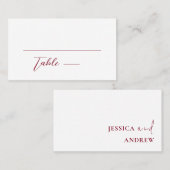 Minimalistische Burgundy Red & White Simple Weddin Platzkarte (Vorne/Hinten)