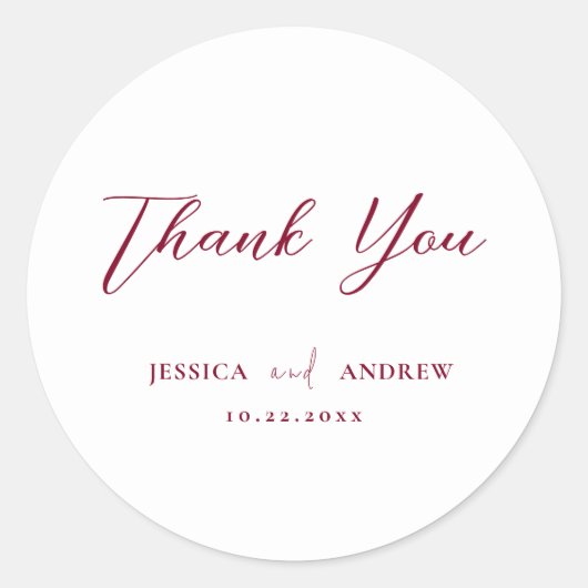 Minimalistische Burgundy Red & White Simple Weddin Runder Aufkleber (Vorderseite)