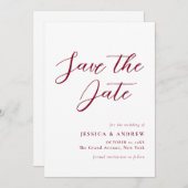 Minimalistische Burgundy Red & White Simple Weddin Save The Date (Vorne/Hinten)