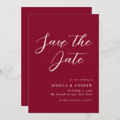 Minimalistische Burgundy Red & White Simple Weddin Save The Date (Vorne/Hinten)