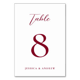 Minimalistische Burgundy Red & White Simple Weddin Tischnummer
