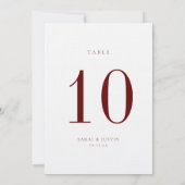 Minimalistische Burgundy Wedding Tischnummer Card (Rückseite)
