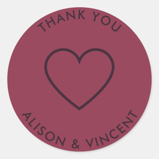 Minimalistische Burgundy Wedding Vielen Dank Runder Aufkleber (Vorderseite)