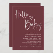 Minimalistische Burgundy White Baby Dusche Einladu Einladung (Vorne/Hinten)