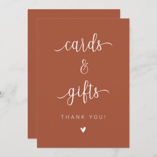 Minimalistische Burnt Script Cards und Geschenke-Z Einladung (Vorne/Hinten)