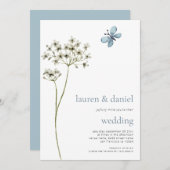 Minimalistische Butterfly-Wildblume QR Blue Weddin Einladung (Vorne/Hinten)