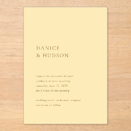 Minimalistische Buttergelbe Moderne Hochzeit Acryleinladungen