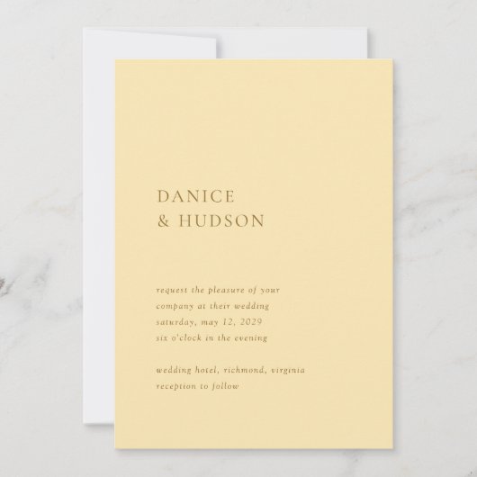 Minimalistische Buttergelbe Moderne Hochzeit Einladung (Vorderseite)
