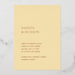 Minimalistische Buttergelbe Moderne Hochzeit Folieneinladung