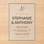 Minimalistische BW-Monogramm-Wildblume Acryleinladungen (Vorderseite)