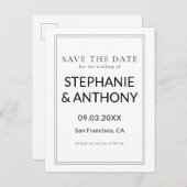 Minimalistische BW-Monogramm-Wildblume Ankündigungspostkarte (Vorne/Hinten)