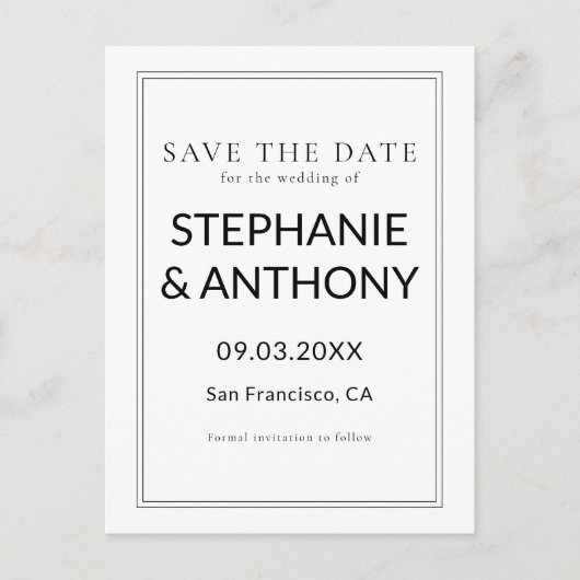 Minimalistische BW-Monogramm-Wildblume Ankündigungspostkarte (Vorderseite)