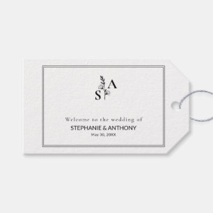 Minimalistische BW-Monogramm-Wildblume Geschenkanhänger
