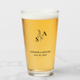 Minimalistische BW-Monogramm-Wildblume Glas