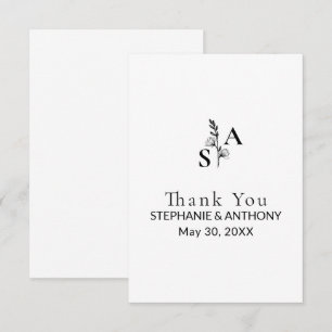 Minimalistische BW-Monogramm-Wildblume Mitteilungskarte