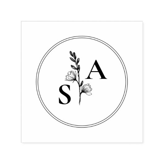 Minimalistische BW-Monogramm-Wildblume Permastempel (Design)