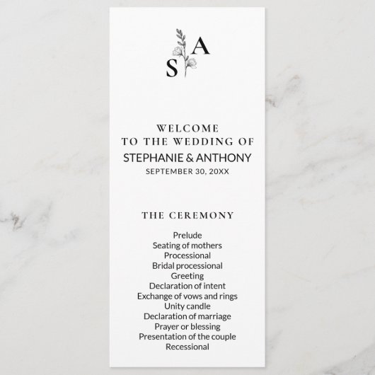 Minimalistische BW-Monogramm-Wildblume Programm (Vorderseite)