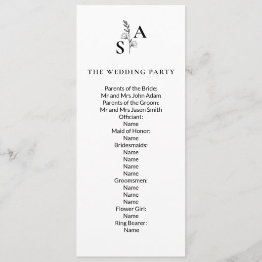 Minimalistische BW-Monogramm-Wildblume Programm (Rückseite)