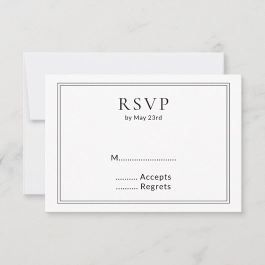 Minimalistische BW-Monogramm-Wildblume RSVP Karte (Vorderseite)