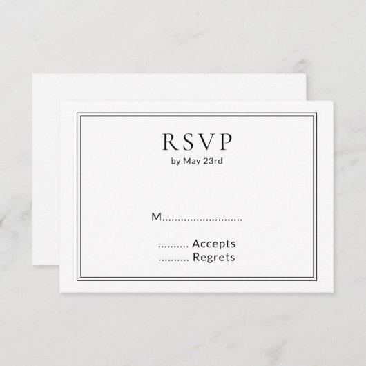 Minimalistische BW-Monogramm-Wildblume RSVP Karte (Vorne/Hinten)