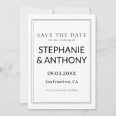 Minimalistische BW-Monogramm-Wildblume Save The Date (Vorderseite)