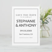 Minimalistische BW-Monogramm-Wildblume Save The Date (Stehend Vorderseite)