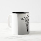 Minimalistische Caduceus Tasse: Sip with Style Zweifarbige Tasse (Vorderseite Links)