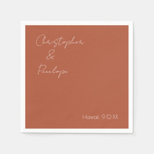 Minimalistische Calligrafie Terra Cotta Wedding Serviette (Vorderseite)