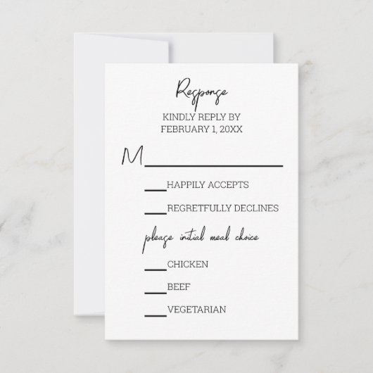 Minimalistische Calligrafy Wedding RSVP Card (Vorderseite)