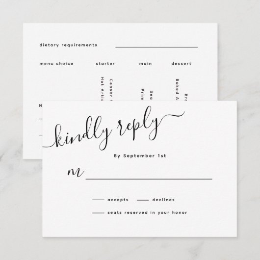 Minimalistische Calligrafy Wedding RSVP Card Karte (Vorne/Hinten)