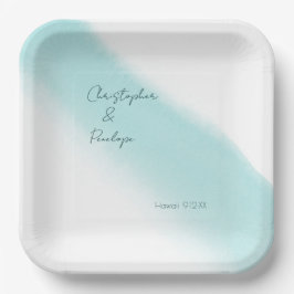 Minimalistische Calligraphie Aqua Wasserfarbenhoch Pappteller