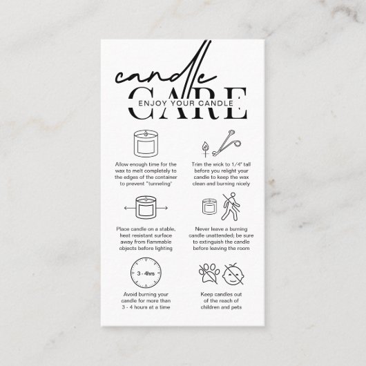 Minimalistische Candle Safety Instructions Cards Visitenkarte (Vorderseite)