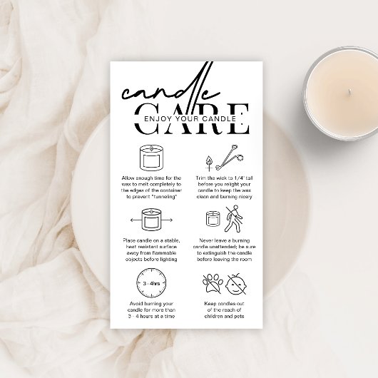 Minimalistische Candle Safety Instructions Cards Visitenkarte