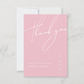 Minimalistische Candy Pink Script Typografy Weddin Dankeskarte (Vorderseite)