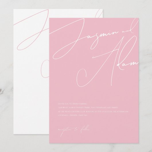 Minimalistische Candy Pink Script Typografy Weddin Einladung (Vorne/Hinten)