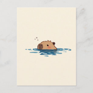 Minimalistische Capybara mit Blick in blauem Wasse Postkarte