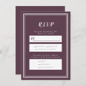 Minimalistische Cassis Lila Wedding RSVP Menu Card (Vorne/Hinten)