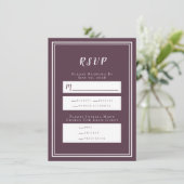 Minimalistische Cassis Lila Wedding RSVP Menu Card (Stehend Vorderseite)