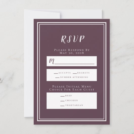 Minimalistische Cassis Lila Wedding RSVP Menu Card (Vorderseite)