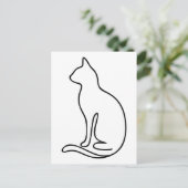Minimalistische Cat Line Art - Schwarze Kontur Sil Postkarte (Stehend Vorderseite)