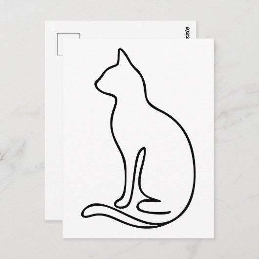 Minimalistische Cat Line Art - Schwarze Kontur Sil Postkarte (Vorne/Hinten)